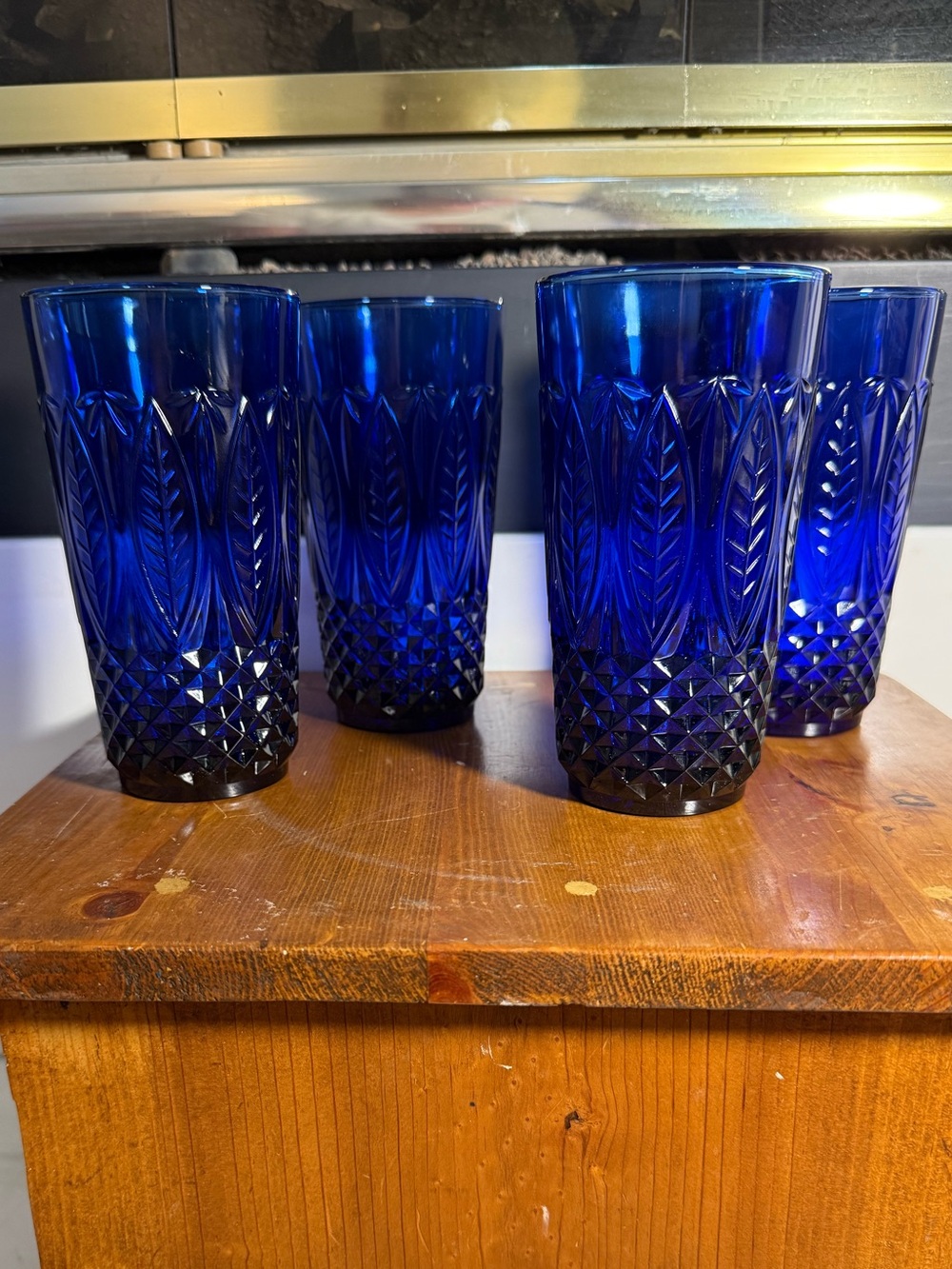 Set of (4) Avon Cobalt Blue Glass 14oz Tumbler